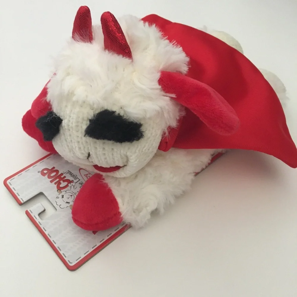 Dog Toy 8” Lamb Chop Plush Red and White with Red Cape and Horns Halloween Theme